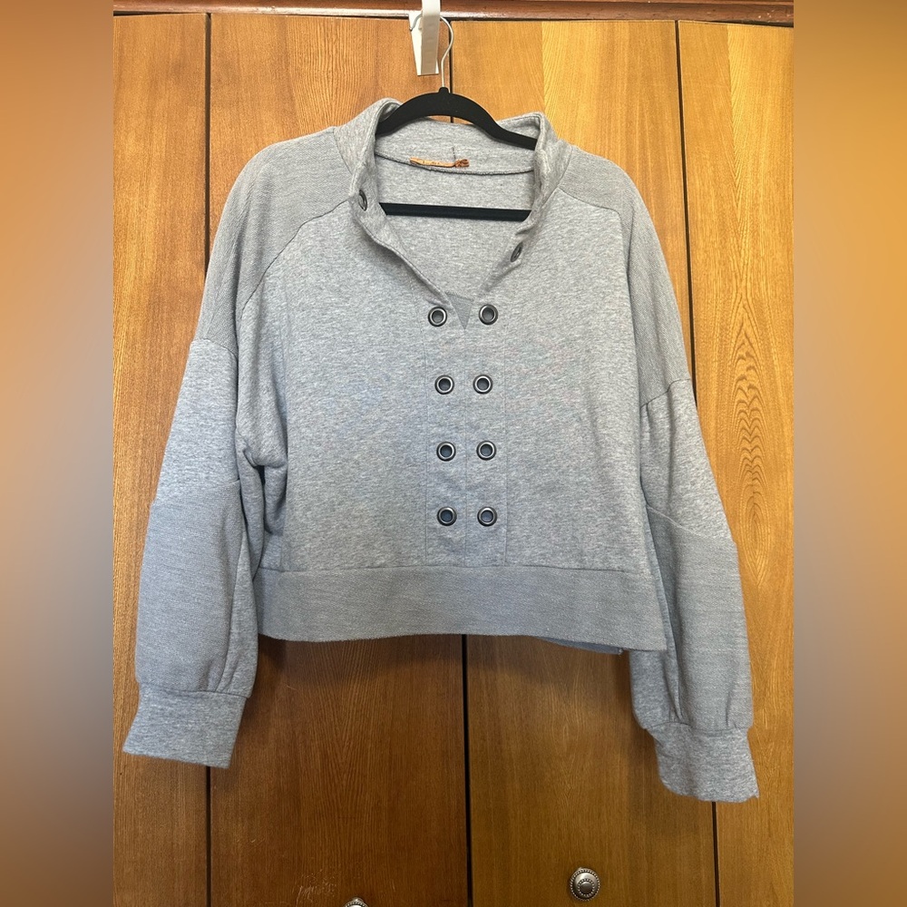 Belldini Gray Double-Breasted Pullover Sweatshirt